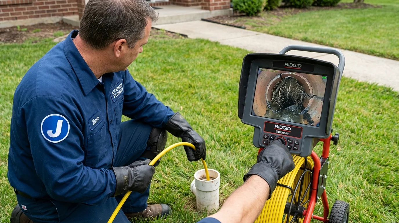 Sewer camera inspection being performed by Johns Plumbing LLC in Dedham
